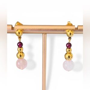 Vintage Avon Semi-Precious Stone Pink & Gold Earrings